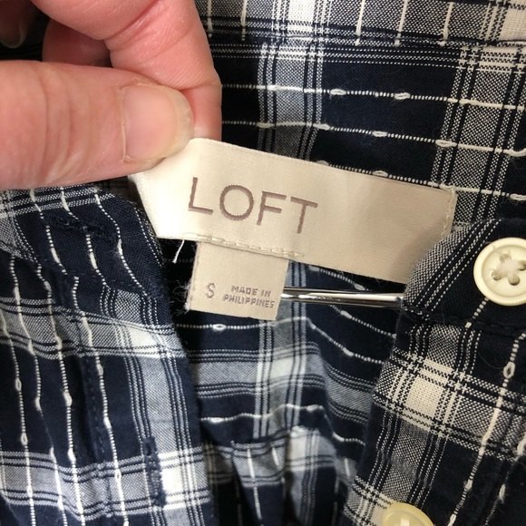 Ann Taylor LOFT small Plaid Bib Popover Henley Tunic Top spring lightweight - Picture 4 of 5